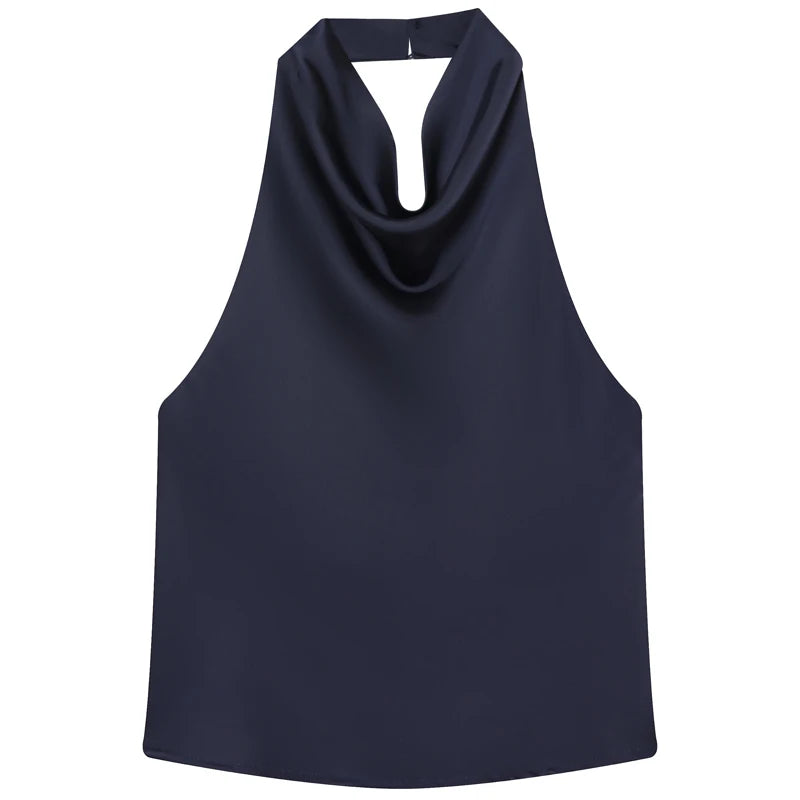 Top Women Halter Satin Women Tops Backless Corset Top Vest Yellow Pink Black Summer Elegant Sexy Tops Tank Vestidos