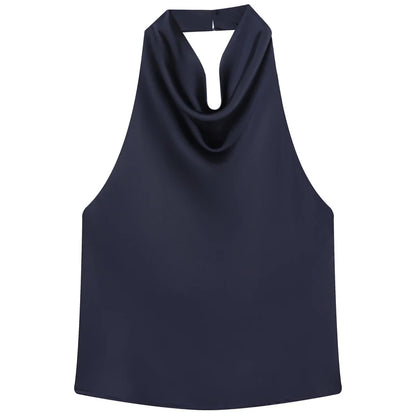 Top Women Halter Satin Women Tops Backless Corset Top Vest Yellow Pink Black Summer Elegant Sexy Tops Tank Vestidos