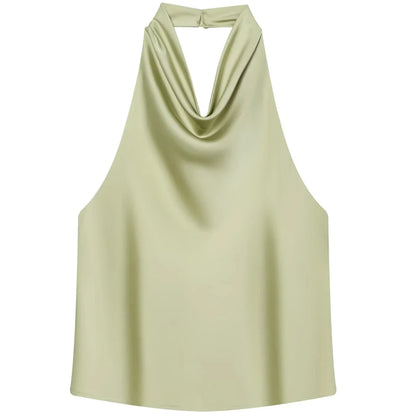 Top Women Halter Satin Women Tops Backless Corset Top Vest Yellow Pink Black Summer Elegant Sexy Tops Tank Vestidos