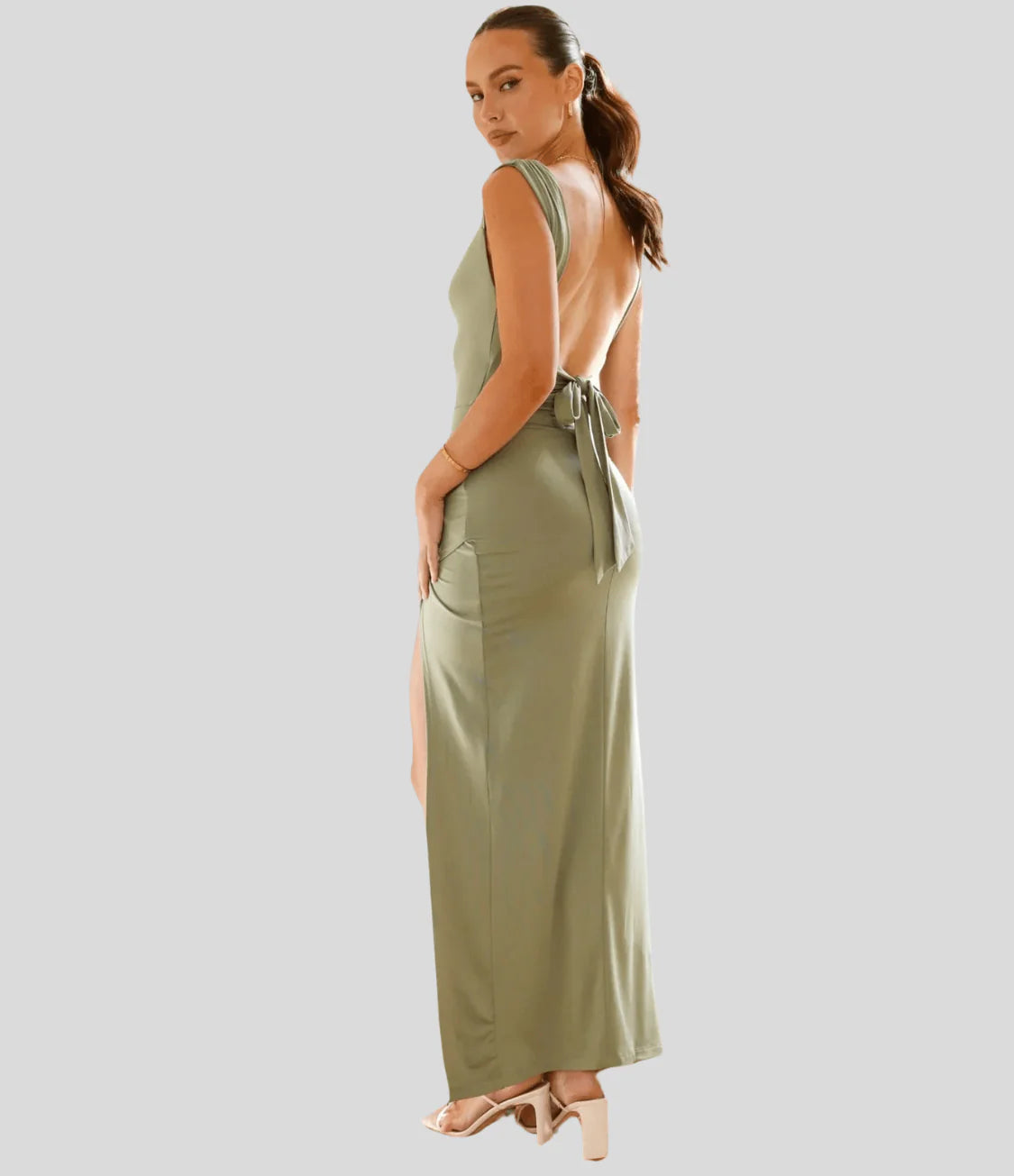 Rivaee - Ruched Bodycon Slit Dress