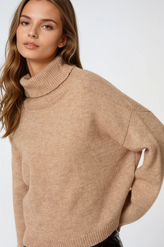 Loose Dropped-Sleeve Beige Sweater