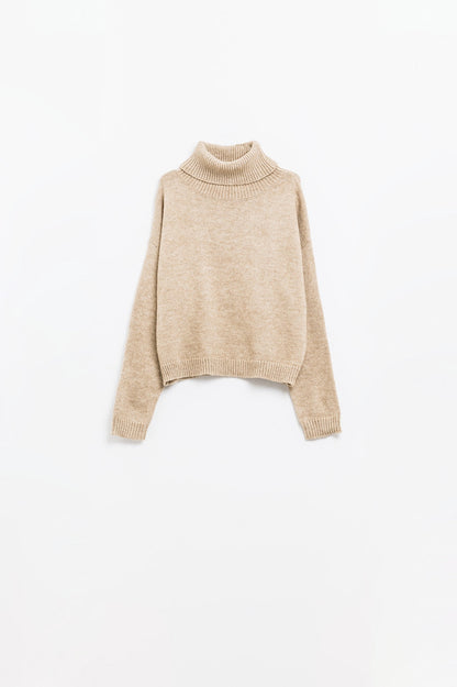 Loose Dropped-Sleeve Beige Sweater